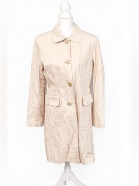 Talbots Women’s Medium Button-up Trench Coat, Cream Color, Knee Length